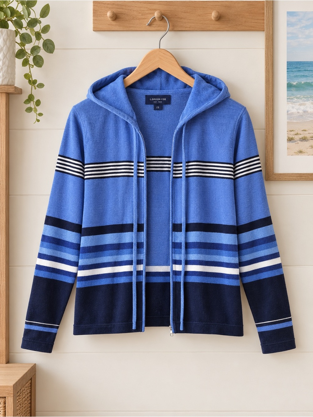 Liz Claiborne Blue Striped Zip Hoodie Sweater